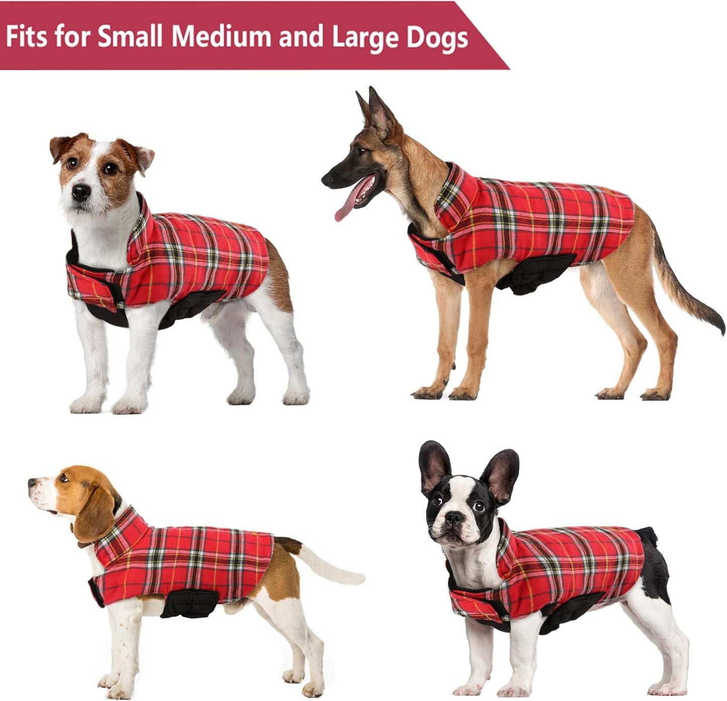 Kuoser Waterproof Dog Coat, Reversible Dog Jacket for Small Dogs, Adjustable Durable Doggie Winter Coat Warm Cozy Puppy Cold Weather Apparel from Small to Large Breed, Bright Red S