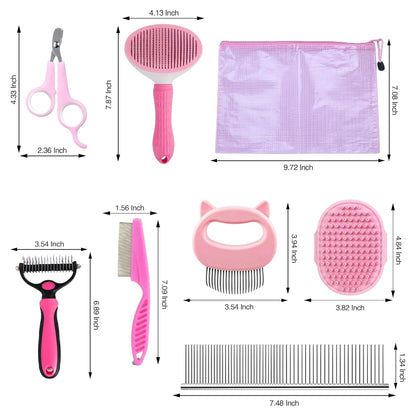 7-in-1 Pet Grooming Kit for Dogs & Cats Deshedding Brush, Bath Brush, Flea Comb, Nail Clipper & Massage Glove Complete Grooming Set for Small & Large Pets