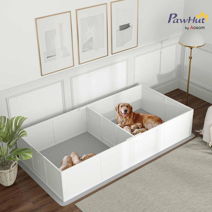 PawHut Whelping Box for Dogs and Puppies, Whelping Pen with Washable Waterproof Pee Pad & Adjustable Door for Large, Medium and Small Dogs, White, 96" x 47" x 19"