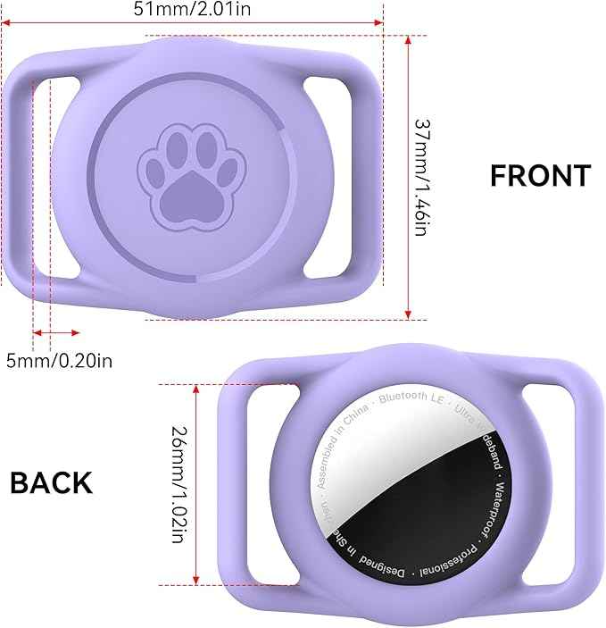 2 Pack for Airtag Dog Collar Holder,IPX8 Waterproof for air Tags-2 Pack,for Apple GPS Tracker Accessories丨Compatible with Apple AirTags丨Fits≤ 1.2" Width Collar for Dog cat Pets（Purple）