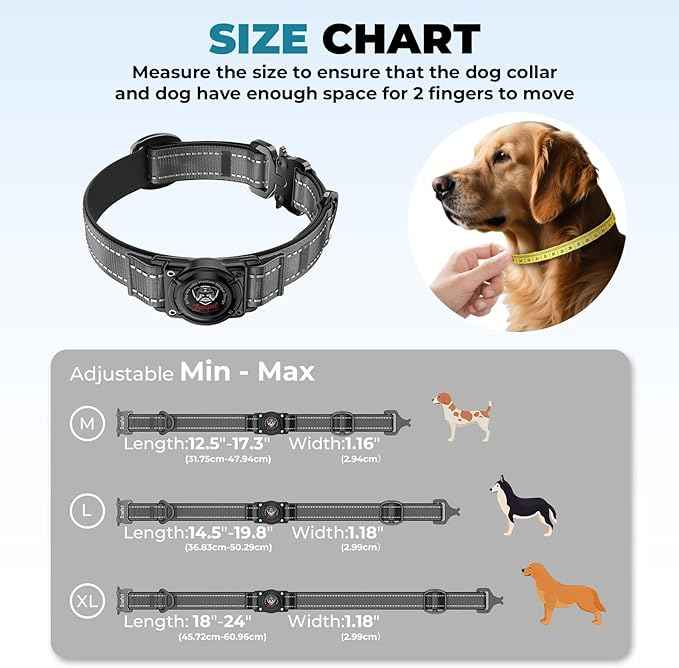 2026 Upgrade Airtag Dog Collar, Reflective Dog Collar with Airtag Holder, IP68 Waterproof| Metal Buckle| Ultra-Durable| Comfortable Padded, GPS Dog Collars for Medium Large Dogs (Black,M)