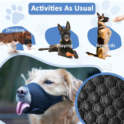 LUCKYPAW Soft Muzzle for Small Medium Sized Dogs, Dog Muzzle to Prevent Biting Chewing, Adjustable Breathable Mouth Guard for Grooming Walking Training(Black, S)