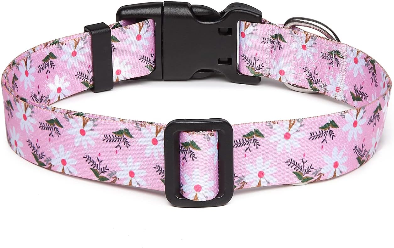 Mercano Adjustable Dog Collar - Special Design Patterns, Soft Nylon Comfortable Durable Pet Collar for Small Medium Large Dogs (XS, Pink White Flower)