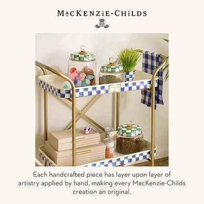 MACKENZIE-CHILDS Enamel Pet Bowl, Cute Cat and Dog Bowl for Food and Water, Large, Green-and-White Emerald Check