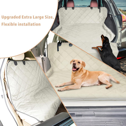 F-color SUV Cargo Liner for Dogs, Water Resistant Pet Cargo Cover Dog Seat Cover Mat for SUVs Sedans Vans with Bumper Flap Protector, Non-Slip, Large Size Universal Fit, Beige - Pawvie