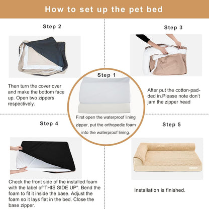 JOYELF Orthopedic Dog Bed for Medium Dogs,U-Shaped Foam Sofa Bed, Bolster Waterproof Pet Bed with Removable Washable Cover and Nonskid Bottom, for Small to Medium Dogs - Khaki