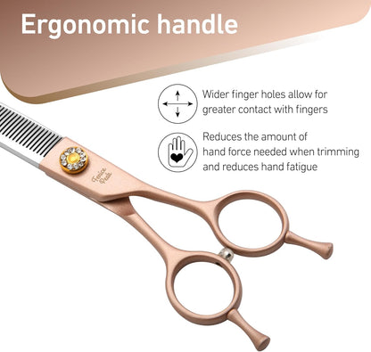 Fenice Peak Professional Curved Thinner Dog Grooming Scissors 7.0'' Rose Gold Thinning Shears Extremely Sharp Blades 440C Stainless Steel Thinning Shears Durable Smooth Fine Cut for Dogs and Cats.