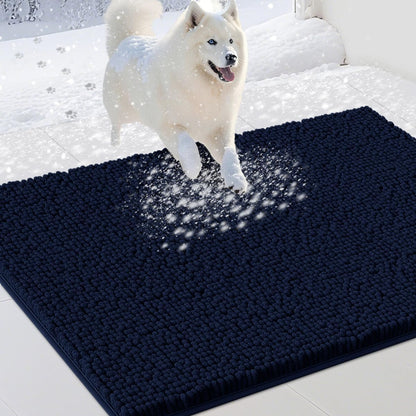 IM HOME Dog Door Mats for Muddy Paws, Chenille Absorbent Door Mats, Non Slip Heavy Mud Mat for Dogs, Soft Indoor Door Mat for Entryway, Mud Paws, Inside Floor,30" X 20", Navy Blue