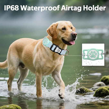 WhoseID Dog Collar with Waterproof AirTag Holder & Anti-Lost QR Code, Cute Bling Warpping Adjustable Width for Small Medium Large Pet (Light Blue, M)