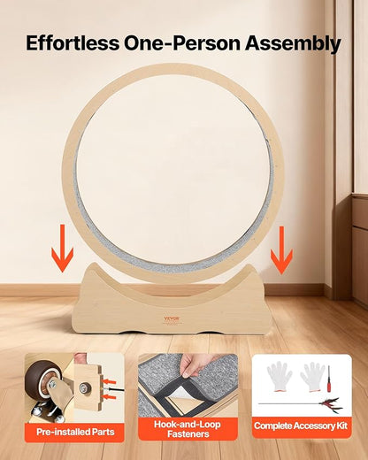 VEVOR Cat Exercise Wheel, 48 in Wooden Cat Running Wheel for Indoor Cats up to 28 lbs, Cats Treadmill with Carpeted Runway & Locking Mechanism, Quiet Roller Kitten Sport Toys for Pets Fitness & Health