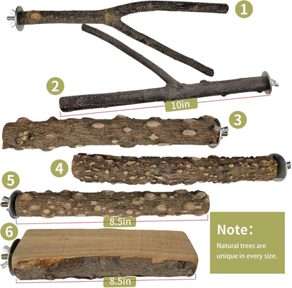 Bird Toys, Natural Parrot Toys for Small Macaws, Budgies, Lovebirds, Finches, Small and Medium Sized Birds Peppercorn Wood Apple Tree Perch Wood Set