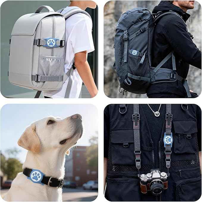 for Airtag Dog Collar Holder, Dog Airtag Holder Waterproof, Lightweight & Soft Silicone Air Tag Case for Pet Collars, Works with Multiple Tracker Tag Products (Black+Blue, 2 Pack)