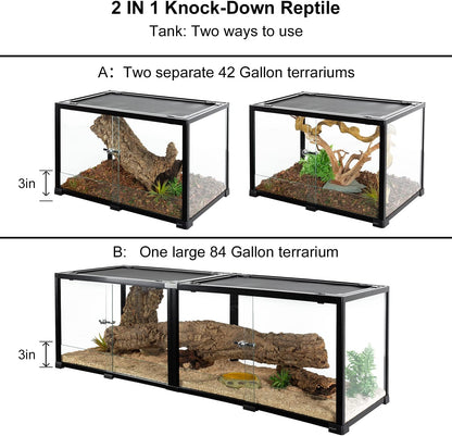 REPTIZOO 84 Gallon Large Reptile Terrarium Extra-Long 60" x 18" x 18" Spliceable Glass Reptile Tank, Double Top Cover Enclosure Habitats - Pawvie