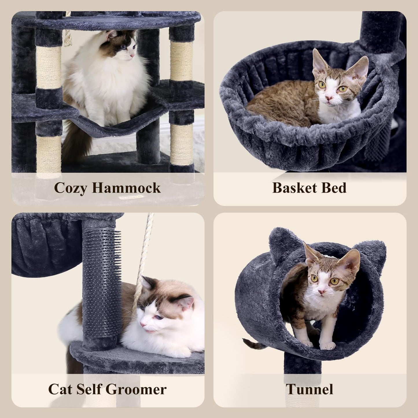 Globlazer Artistic Curved Cat Tower for Small Cats (Under 12 lbs), 81-inch Slim Design Cat Tree with Space-Saving Design, Indoor Cat Condo with Hammock & Tunnel, C81, Dark Gray, Non-Large Cats