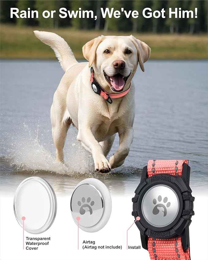 TagME Airtag Dog Collar,Waterproof Reflective Pet Collar with Airtag Holder,Soft Padded and Double D-Rings for Extra Large Dogs,Baby Pink