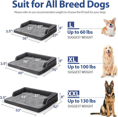 Orthopedic Dog Beds for Large Dogs, Waterproof Dogs Beds, Memory Foam Dog Couch Beds, Comfy Bolster Pet Beds with Removable Washable Cover, Nonskid Bottom (Large, Dark Grey)