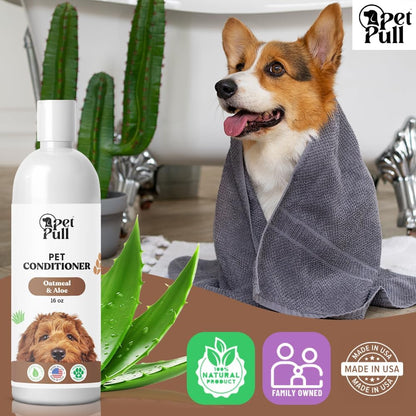 Pet Shampoo and Conditioner for Dogs and Cats - Plant-Based Dog Shampoo Cleanser - Pet Supplies for Pets - Sensitive Skin Dog Wash- Made in The USA (16 oz) (Oatmeal & Aloe, Conditioner)