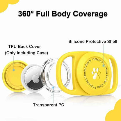 Airtag Dog Collar Holder, [1 Pack] Waterproof Protective Case for Apple AirTag, Durable & Lightweight with Full-Body Protection, Soft Silicone, Yellow