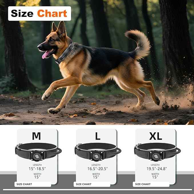 2025 New and Improved AirTag Dog Collar, Military Tactical Dog Collar with AirTag Holder - Adjustable Control Handle, Durable Metal Buckle, Comfortable GPS Dog Collars (M, Black)