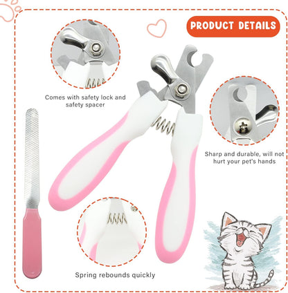 Cat Grooming Kit Set with Pet Shedding Slicker Brush Nail Clipper Trimmer Pet Massage Bath Glove Flea Comb for Bunny Puppy Kitten Guinea Pig Chinchilla Ferret Small Animals (Red, Pink)