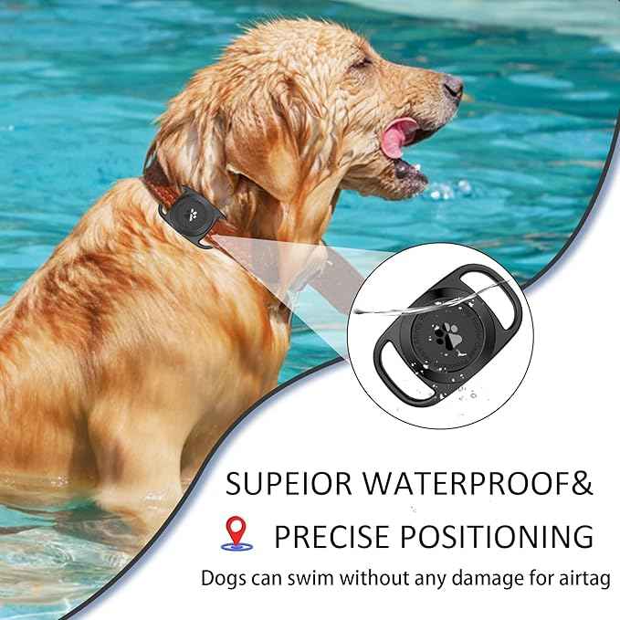 Airtag Dog Collar Holder, [2 Pack], Waterproof Protective Case for Apple AirTag, Durable & Lightweight with Full-Body Protection, Soft Silicone, Black