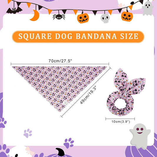 E-Clover Halloween Dog Bandanas & Matching Scrunchie Set Girl Cute Pink Pumpkin Dog Scarf Bibs Pet Bandana with Bow Tie for Medium Large Dogs Owner Mom