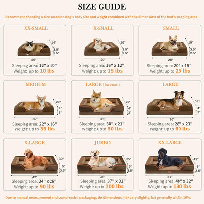 Comfort Expression Large Dog Beds Waterproof Orthopedic Foam Dog Sofa Beds Comfy Pet Bed with Washable Removable Cover & Non-Slip Bottom(Large,Brown)