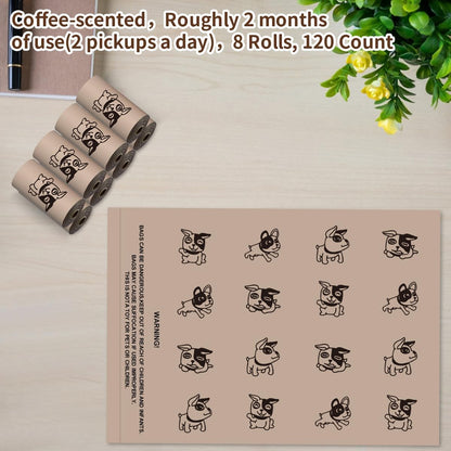 Coffee Dog Poo Bags Coffee scent - 120 Large Biodegradable Poop Bags, Extra Thicken Strong Corn Starch Blended Compostable Leak Proof Poop Waste Bag for Dogs