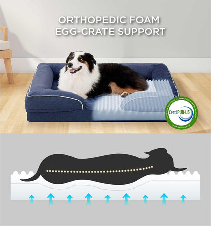 Made4Pets Orthopedic Dog Bed for Extra Large Dogs, Supportive Foam XL Pet Bed Sofa with Washable Removable Cover, Waterproof Large Dog Couch Bed, Non-Slip Bottom and Egg-Crate Foam, Navy Blue