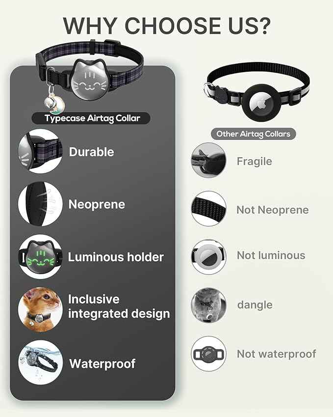 Waterproof Airtag Cat Collar, Breakaway Cat Airtag Collar with Luminous & Reflective Fish Pattern, Lightweight Kitten Collars for Apple Air tag, Hidden GPS Tracker Holder for Cats, Kittens(9-13")