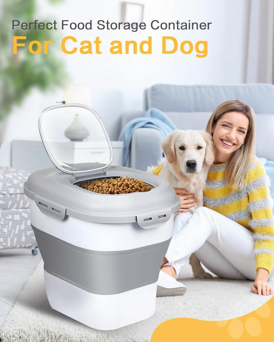 ANVS Dog Food Storage Container - Collapsible Dog Food Container with Airtight Lids, Scoop and 2.5L Small Pet Food Storage Container Dry Food For Dog, Cat and Other Pet Food (Grey, 30lbs)