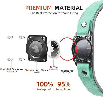 Leather AirTag Dog Collar, Waterproof Dog Collar with Air Tag Holder, Compatible with Apple Air Tag, Reflective, Durable, Comfortable Padded GPS Dogs Collars (Teal, XL)