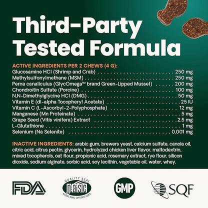 VetriScience Ultimate Strength Healthy Hip & Joint Chews, GlycoFlex Glucosamine, Chondroitin and Green-Lipped Mussel Joint Supplement for Cats, Soothe Joint Discomfort, Chicken, 30 Count