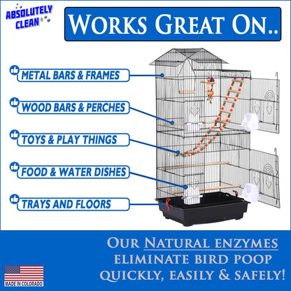Absolutely Clean Amazing Bird Cage Cleaner and Deodorizer - Just Spray/Wipe - Safely & Easily Removes Bird Messes Quickly and Easily - Made in The US - Fragrance Free (16oz Pack of 1)