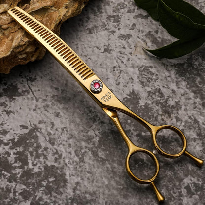 Fenice Peak Professional Dog Grooming Scissors Pet Curved Chunker Shears 7.0'' Extremely Sharp Blades 440C Steel Thinning Scissors Durable Smooth Motion & Fine Cut for Dogs and Cats(Gold)