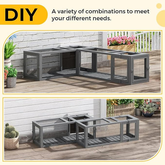 COZIWOW Wooden Cat Play Tunnel with Platforms – Configurable Window Catio, Multi-Combination Extendable Cat Run & Small Pet Play Enclosure for Indoor/Outdoor Use