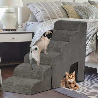 Dog Stairs for High Beds 25-30 inches Tall, 6-Step Dog Steps for High Bed for Doggies/Kitties, 30D Foam Pet Stairs Steps for Small Dogs, Dog Ramp/Ladder for Old Dogs/Cats, Grey