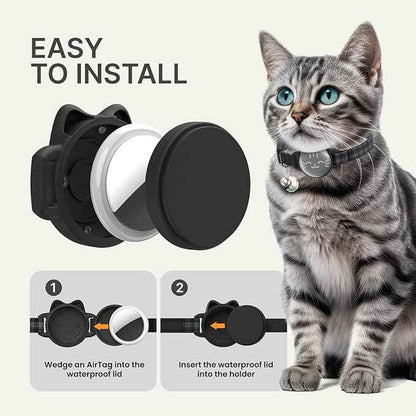 Waterproof Airtag Cat Collar, Breakaway Cat Airtag Collar with Luminous & Reflective Fish Pattern, Lightweight Kitten Collars for Apple Air tag, Hidden GPS Tracker Holder for Cats, Kittens(9-13")