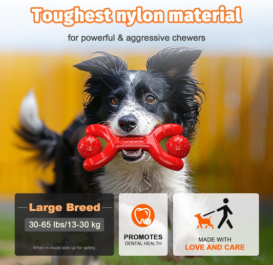 Indestructible Dog Toys for Aggressive Chewers - Heavy-Duty Chew Bones with Real Vanilla Flavor, Interactive & Durable Toys for Medium/Large Dogs to Relieve Boredom