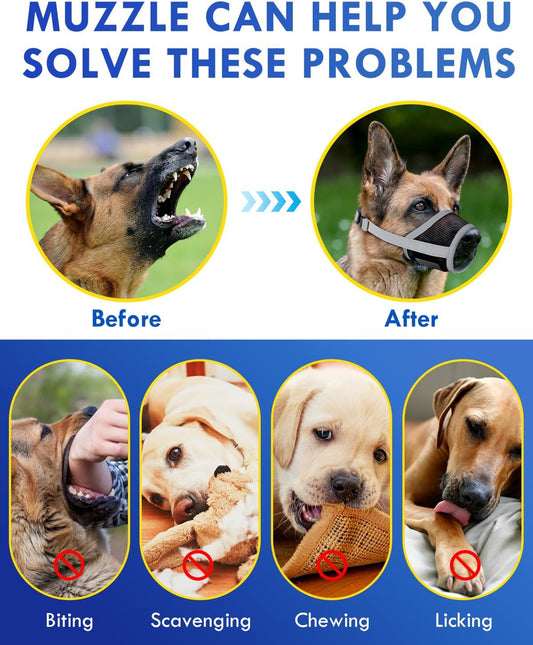 Dog Muzzle, Soft Air Mesh Muzzle for Small Medium Large Dogs Anti Biting Barking Chewing, Breathable Drinkable Adjustable Loop Pets Muzzle for German Shepherd Husky Labrador Retriever (Grey,S)