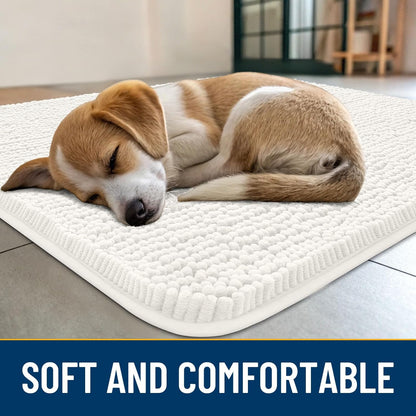 Smiry Dog Door Mat for Muddy Paws 24x16, Absorbs Moisture and Dirt Doormat, Non-Slip Washable Quick Dry Chenille Front Door Mat Indoor Entrance, Entryway Carpet for Inside Floor, Ivory