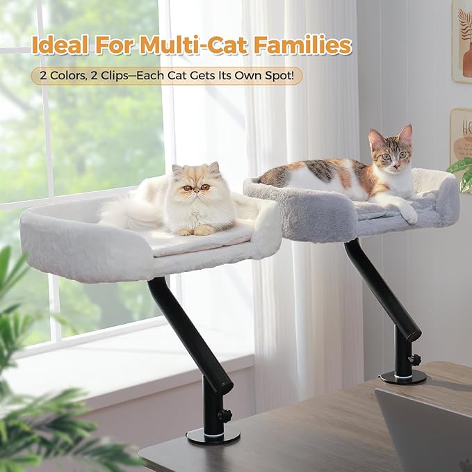 PAWZ Road Cat Desk Bed for Indoor Cats, Cat Bed for Desk Supports Up to 50 lbs, 360° Rotation & Adjustable, Nest Desktop Attachment Cats Hammock for Table, Gray