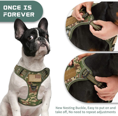 BUMBIN Tactical Dog Harness for Medium Dogs No Pull, Famous TIK Tok No Pull Dog Harness, Fit Smart Reflective Pet Walking Harness for Training, Adjustable Dog Vest Harness with Handle Forest Camo M