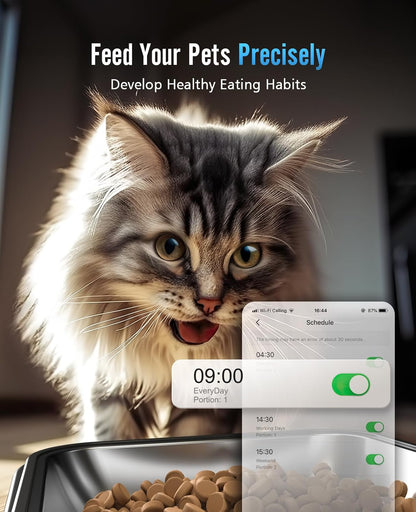 oneisall Automatic Cat Feeder with 5G WiFi, Automatic Cat Food Dispenser for 2 Cats Small Pets, 20 Cups/5L Timed Dry Food Dispenser with APP Control