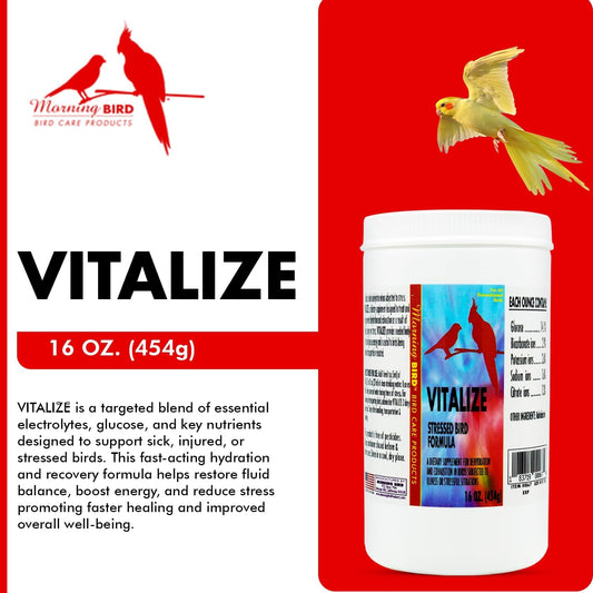Morning Bird Vitalize, Supplement for Sick, Injured, or Stressed Caged Birds; Dehydration and Exhaustion Treatment for Parakeets, Cockatiels, Budgies, Finches, Canaries, and Parrots, 16 oz