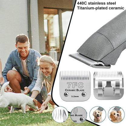 2PC 7FC Blade Dog Grooming Clipper Blade Compatible with Andis Dog Clipper/Oster A5/Wahl KM-10 Series,Ceramic Blade & Stainless Steel Blade