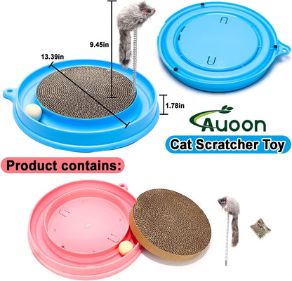 AUOON Cat Scratcher Toy - Cat Scratch Pad with Cat Toy Ball Track and Plush Mouse Toy for Indoor Cats and Kittens (Gray)
