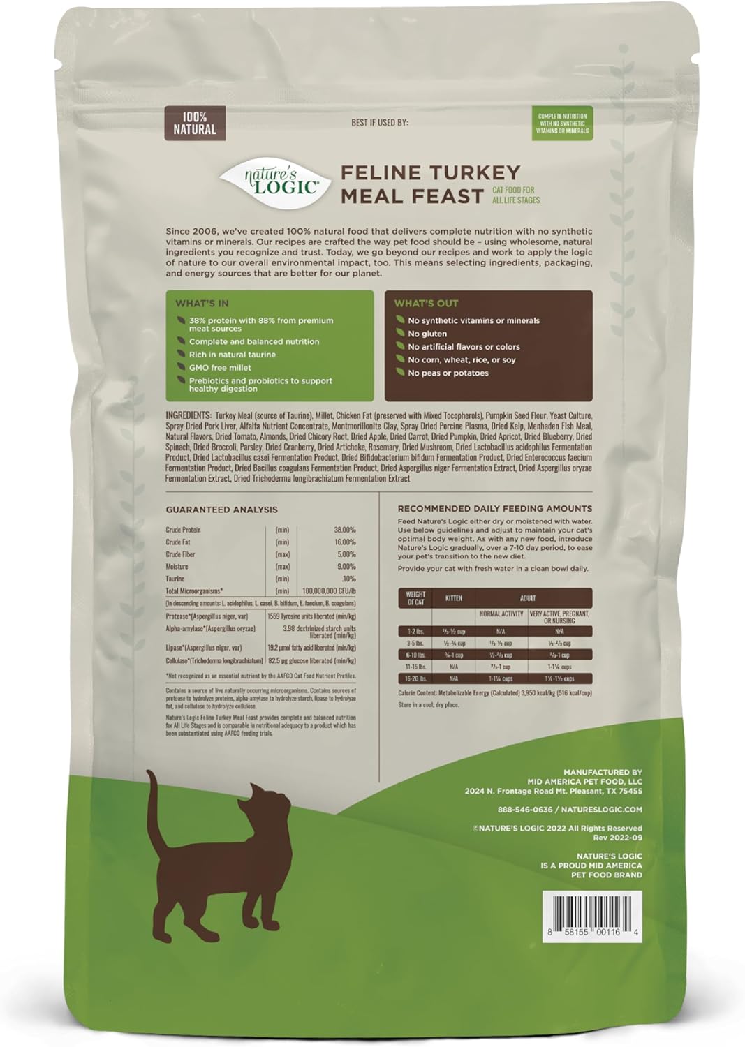 Nature's Logic Turkey Dry Cat Food (1 Pack), 7.7 lb