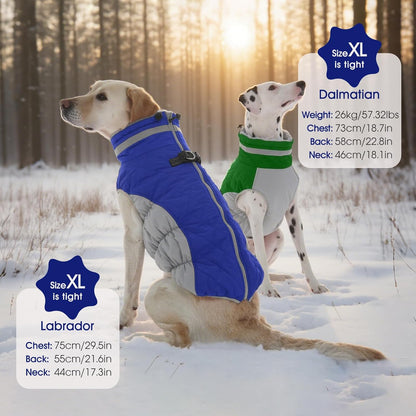 FUAMEY Dog Coat for Large Dogs,Waterproof Dog Winter Jacket with Harness Built in Puppy Cold Weather Coats Reflective Pet Vest with Zipper Warm Fleece Dogs Snowsuit Windproof Blue XXXL