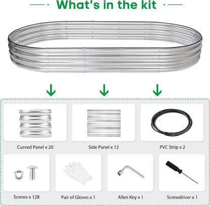 JERIA 2 Pcs 8×4×1ft Oval Raised Garden Bed,Galvanized Raised Garden Bed Kit Outdoor Metal Gardening Planter Box for Vegetable, Fruits, Flower，Herbs